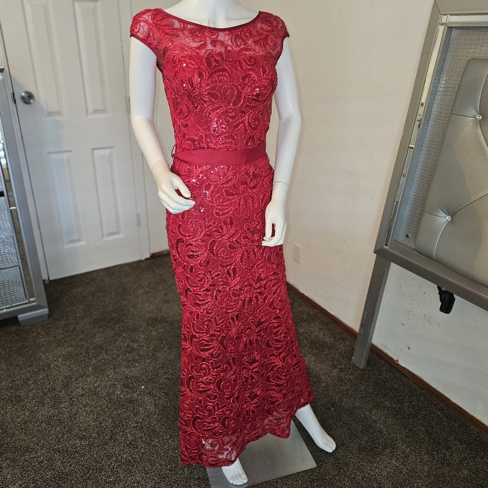 Women’s red sequins Lace Mesh long Maxi Dress small